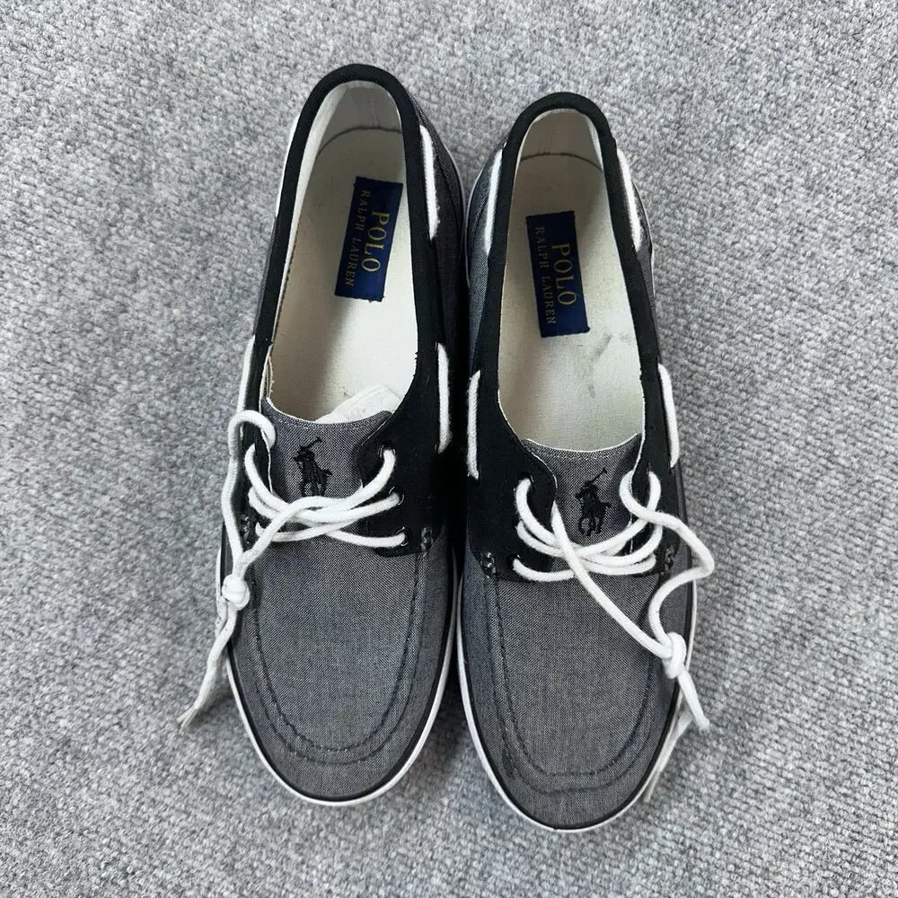 Polo Ralph Lauren Boat Shoes Mens 10.5D Franz Sneakers Grey Canvas Lace Up